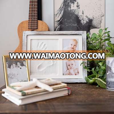 2019 new product Solid Wood Baby Footprint Handprint Photo Frame Kit Clay For Newborn Baby